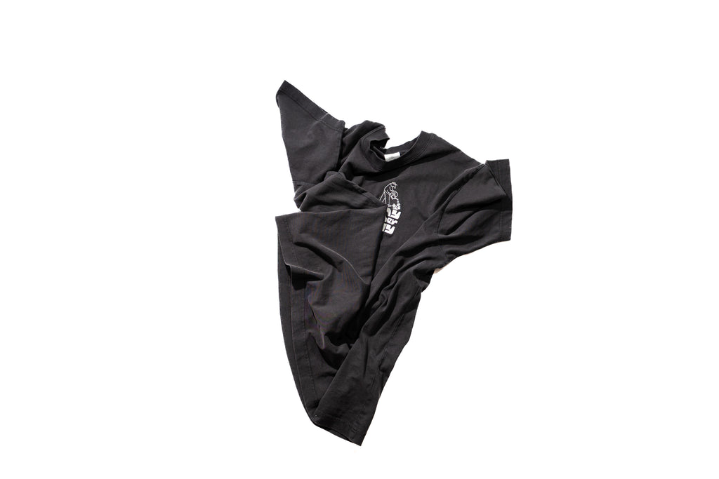 AnyOtherTee No.1 100% organic cotton in vintage black wash with DTG print and embroidered logo