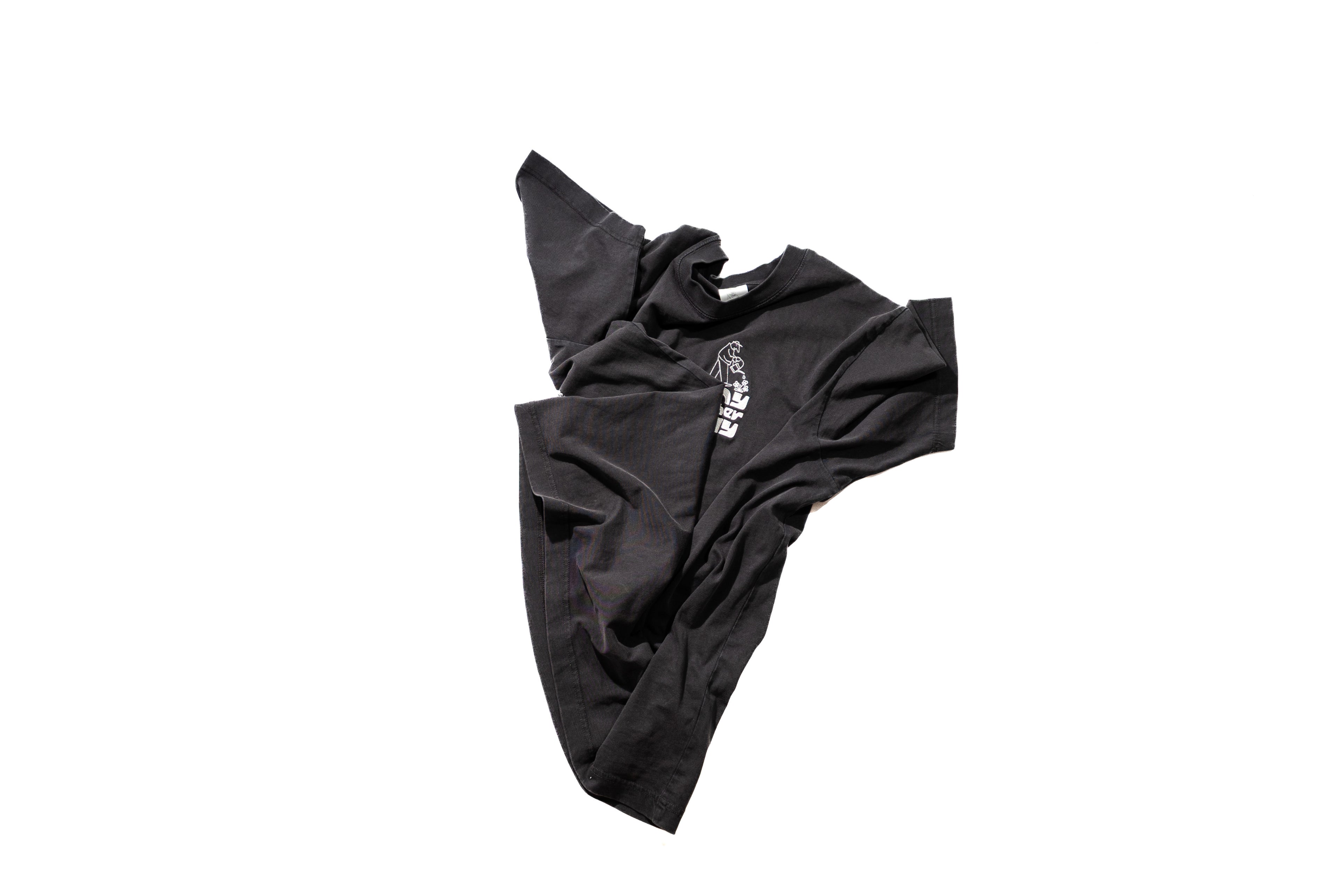 AnyOtherTee No.1 100% organic cotton in vintage black wash with DTG print and embroidered logo